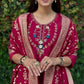 Lorenvalley Fashion Maroon Roman Silk Hand Work Kurta Pant with Dupatta - Swadesiicart
