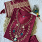 Lorenvalley Fashion Maroon Roman Silk Hand Work Kurta Pant with Dupatta - Swadesiicart