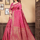 Vedant Vastram Litchi Silk Designer Banarasi Saree - Magenta | Swadesiicart