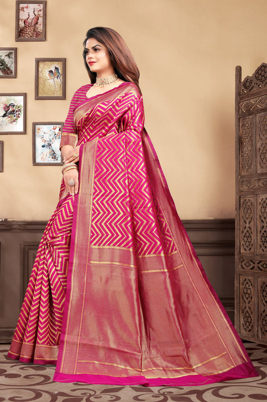 Vedant Vastram Litchi Silk Designer Banarasi Saree - Magenta | Swadesiicart