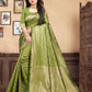 Vedant Vastram Litchi Silk Designer Banarasi Saree - Mehndi | Swadesiicart