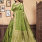 Vedant Vastram Litchi Silk Designer Banarasi Saree - Mehndi | Swadesiicart