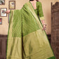Vedant Vastram Litchi Silk Designer Banarasi Saree - Mehndi | Swadesiicart