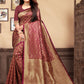 Vedant Vastram Litchi Silk Designer Banarasi Saree - Maroon | Swadesiicart