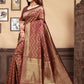 Vedant Vastram Litchi Silk Designer Banarasi Saree - Maroon | Swadesiicart