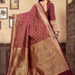 Vedant Vastram Litchi Silk Designer Banarasi Saree - Maroon | Swadesiicart