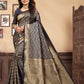 Vedant Vastram Litchi Silk Designer Banarasi Saree - Navy Blue | Swadesiicart