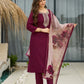 The52 Women's Gorgeous Rayon Embroidery Straight Kurta with Pant And Dupatta Set - Swadesiicart