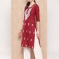 Yufta Maroon Floral Embroidered Pure Cotton Kurta - Swadesiicart