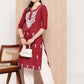 Yufta Maroon Floral Embroidered Pure Cotton Kurta - Swadesiicart