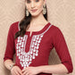 Yufta Maroon Floral Embroidered Pure Cotton Kurta - Swadesiicart