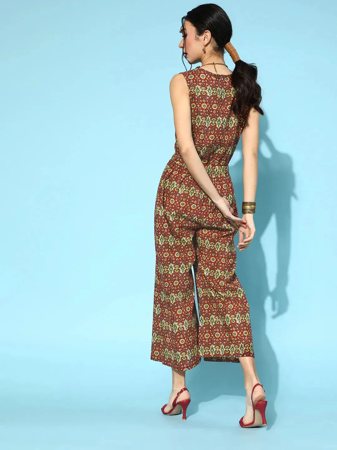 Yufta Maroon Printed Jumpsuit - Swadesiicart