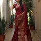 Lorenvalley Premium Pure Handmade Bandhej Kanjivaram silk saree with Zari Weaving Rich Pallu saree - Maroon - Swadesiicart