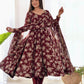 Lorenvalley Pure Faux Georgette Multi Floral Print Fully Flared Anarkali Pant With Dupatta Set - Maroon | Swadesiicart