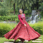 Lorenvalley Maroon Cotton Printed With Kutchi Gamthi Work and Kodi Lace Gown | Swadesiicart