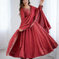 Lorenvalley Fashion Maroon Roman Shimmer Chanderi Silk Yoke Fancy Handwork Beads Work Anarkali Kurta Pant With Dupatta Set - Swadesiicart