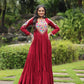 Lorenvalley Maroon Rayon Fabric with Kutchi Gamthi work Gown | Swadesiicart