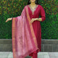 Lorenvalley Fashion Maroon Roman Silk Hand Work Kurta Pant with Dupatta - Swadesiicart