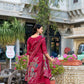 Lorenvalley Maroon Roman Silk Floral Print With Beets Handwork Kurta Set | Swadesiicart