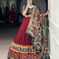 Lorenvalley Fashion Maroon Tasar Silk Print with Foil Work and Real Mirror Gamthi Work with Lace Touch Up Lehenga Choli with Dupatta | Swadesiicart
