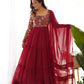 Lorenvalley Fashion Maroon Faux Georgette Embroidery 9 Needle Thread Work Anarkali Pant with Dupatta - Swadesiicart