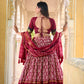 Lorenvalley Maroon Tussar Silk Ikkat Print With Foil Work Lehenga Choli with Dupatta | Swadesiicart