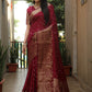 Lorenvalley Premium Pure Handmade Bandhej Kanjivaram silk saree with Zari Weaving Rich Pallu saree - Maroon - Swadesiicart