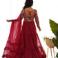 Lorenvalley Fashion Maroon Faux Georgette Embroidery 9 Needle Thread Work Anarkali Pant with Dupatta - Swadesiicart