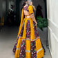Lorenvalley Yellow and Wine Rayon with Printed Silk Original Mirror Gamthi Work and Embossed Design Gota Lehenga Choli with Dupatta | Swadesiicart