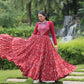 Lorenvalley Maroon Cotton Printed With Kutchi Gamthi Work and Kodi Lace Gown | Swadesiicart