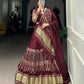 Lorenvalley Maroon Gaji Silk Digital Print With Lagadi Patta Lehenga Choli with Dupatta | Swadesiicart