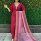 Lorenvalley Fashion Maroon Roman Silk Hand Work Kurta Pant with Dupatta - Swadesiicart