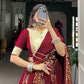 Lorenvalley Rayon and Tussar Silk Maroon Plain And Printed With Embossed Design Gota Lace Lehenga Choli with Dupatta | Swadesiicart