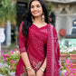 Lorenvalley Maroon Roman Silk Floral Print With Beets Handwork Kurta Set | Swadesiicart