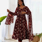 Lorenvalley Pure Faux Georgette Multi Floral Print Fully Flared Anarkali Pant With Dupatta Set - Maroon | Swadesiicart