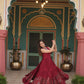 Lorenvalley Maroon Rayon Fabric with Printed Attached In Frill And Neck Gown | Swadesiicart