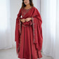 Lorenvalley Fashion Maroon Roman Shimmer Chanderi Silk Yoke Fancy Handwork Beads Work Anarkali Kurta Pant With Dupatta Set - Swadesiicart