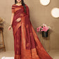 Lorenvalley Fashion Maroon Soft Silk Copper Zari weaving Design Saree - Swadesiicart