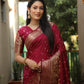 Lorenvalley Premium Pure Handmade Bandhej Kanjivaram silk saree with Zari Weaving Rich Pallu saree - Maroon - Swadesiicart