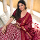 Lorenvalley Maroon Tussar Silk Ikkat Print With Foil Work Lehenga Choli with Dupatta | Swadesiicart