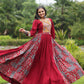 Lorenvalley Maroon Rayon Contrast of Printed with Kutchi Gamthi work Gown | Swadesiicart