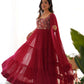 Lorenvalley Fashion Maroon Faux Georgette Embroidery 9 Needle Thread Work Anarkali Pant with Dupatta - Swadesiicart