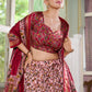 Lorenvalley Maroon Tussar Silk Floral Print with Foil Print Lehenga Choli with Dupatta | Swadesiicart