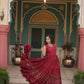 Lorenvalley Maroon Rayon Fabric with Printed Attached In Frill And Neck Gown | Swadesiicart