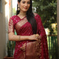 Lorenvalley Premium Pure Handmade Bandhej Kanjivaram silk saree with Zari Weaving Rich Pallu saree - Maroon - Swadesiicart