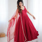 Lorenvalley Fashion Maroon Pure Romansilk Chanderi Fabric Yoke Fancy Lace Work Anarkali Kurta Pant With Dupatta Set - Swadesiicart