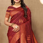 Lorenvalley Fashion Maroon Soft Silk Copper Zari weaving Design Saree - Swadesiicart