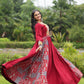 Lorenvalley Maroon Rayon Contrast of Printed with Kutchi Gamthi work Gown | Swadesiicart