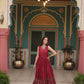 Lorenvalley Maroon Rayon Fabric with Printed Attached In Frill And Neck Gown | Swadesiicart