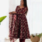 Lorenvalley Pure Faux Georgette Multi Floral Print Fully Flared Anarkali Pant With Dupatta Set - Maroon | Swadesiicart